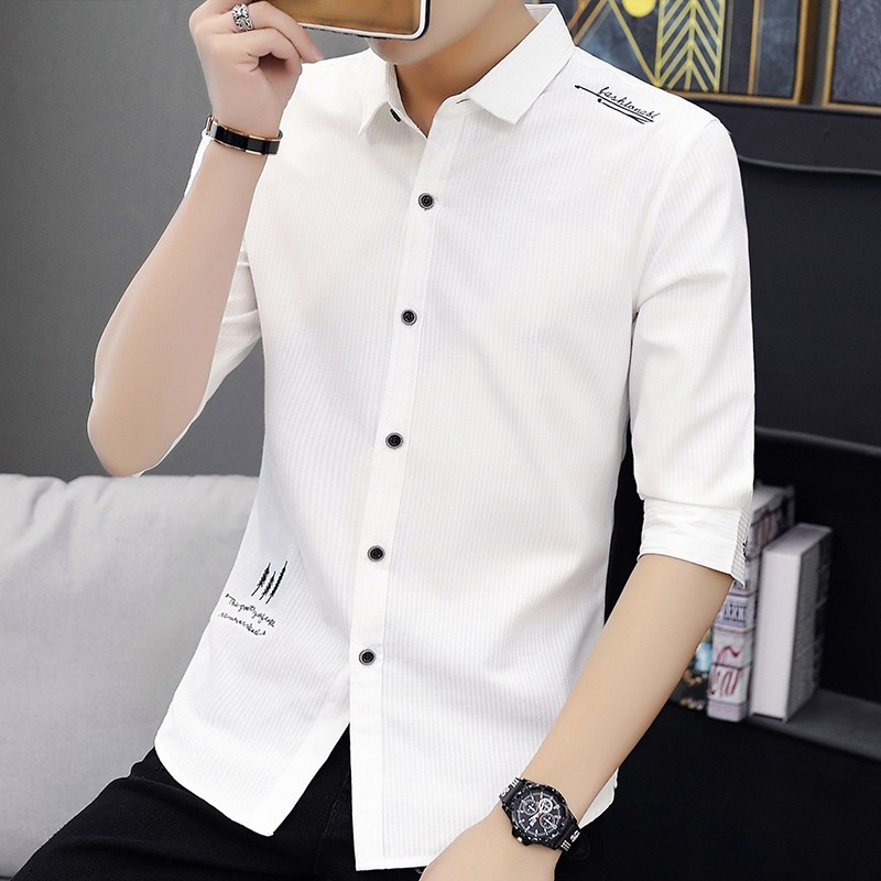 Camisa branca masculina de manga média versão coreana na moda bonito influenciador muito fada camisa masculina magro-aju