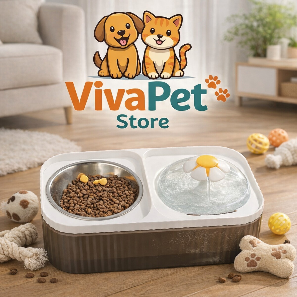 Comedouro Duplo Pet com Bebedouro Automático, Tigela para Cachorro e Gato com Dispenser de Água Antiderrapante