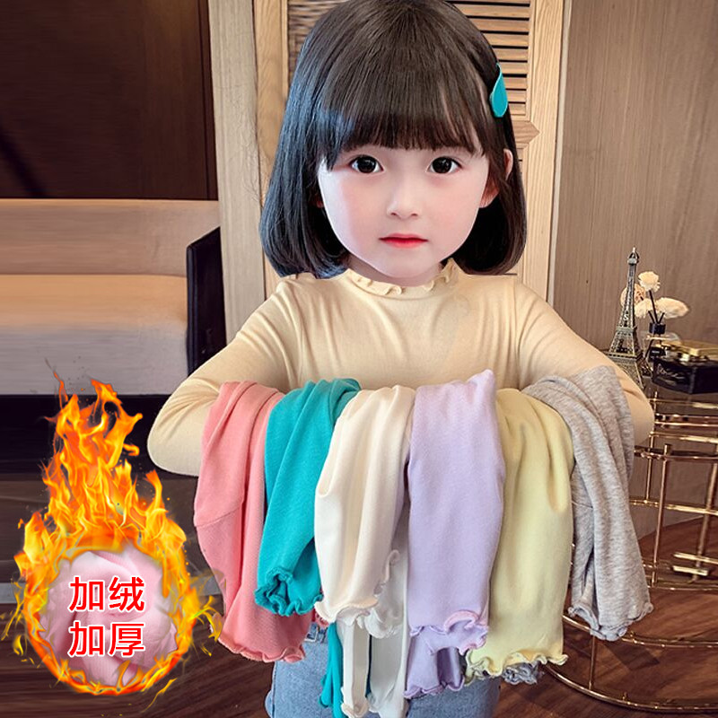 Meninas forro de lã camisa de fundo outono inverno roupas crianças engrossado quente manga comprida camiseta médio peque