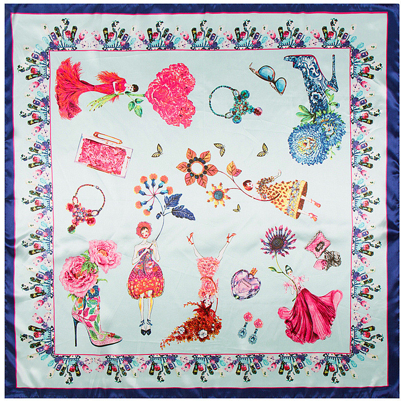 Maitong lenço de seda 90cm * 90cm menina flor borboleta Perfume senhoras simulação seda grande lenço quadrado lenço de s