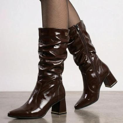 Bota Feminina Dakota Cano Longo Salto Alto Enrugada Slouch Boots Conforto D2753