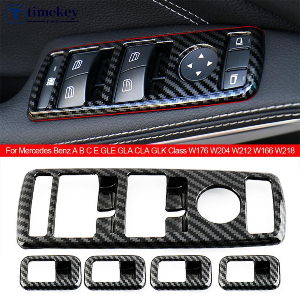 TIMEKEY 5 Pçs De Fibra Carbono Botão Elevador Da Janela Do Carro Quadro Adesivos Para Mercedes Benz Abce GLE GLA CLA GLK