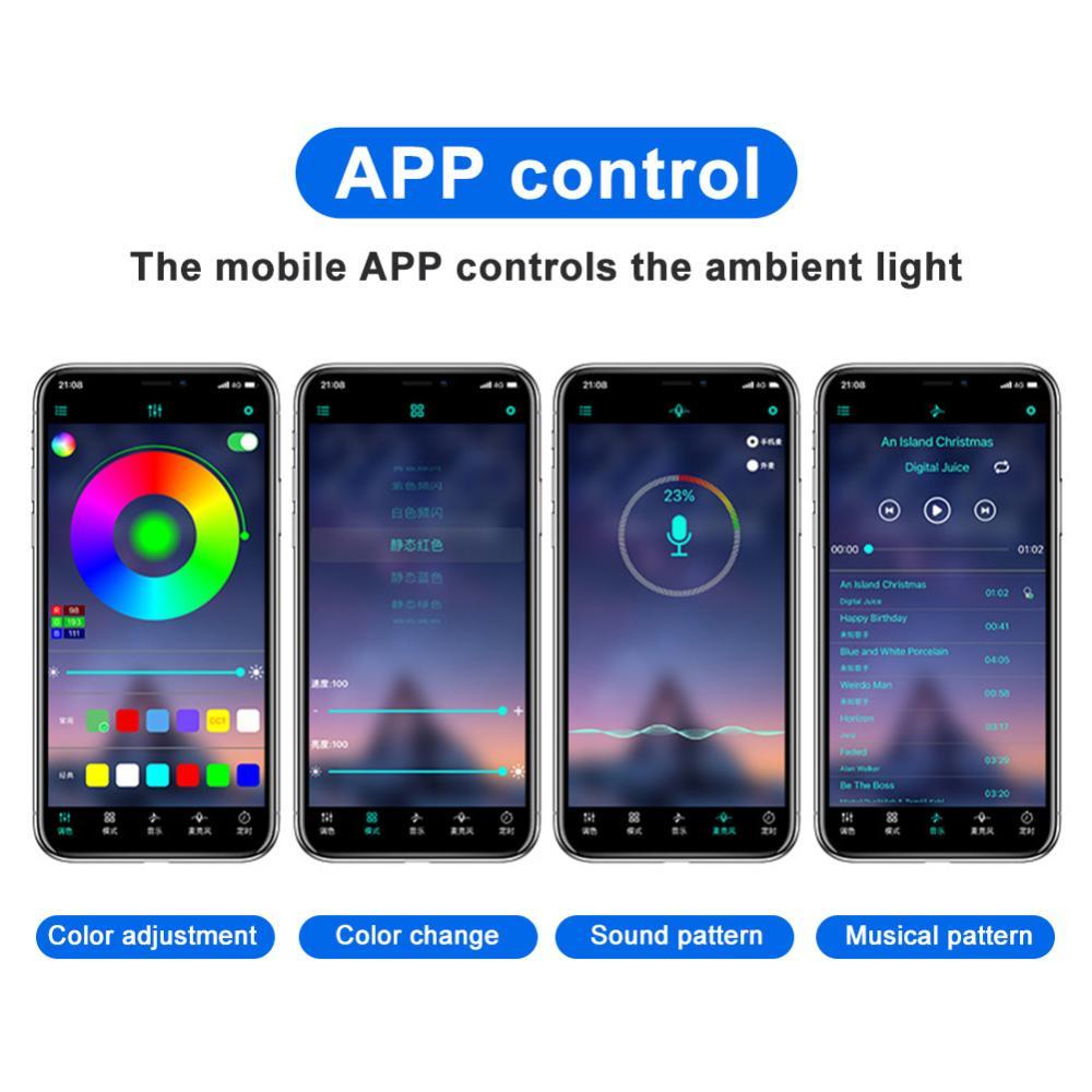 TKEY 4 Pçs/Set 12V 5V USB LED Atmosfera Interior Do Carro Backlight Humor Ambiente Luz Pé Decorativo APP Lâmpada De Cont