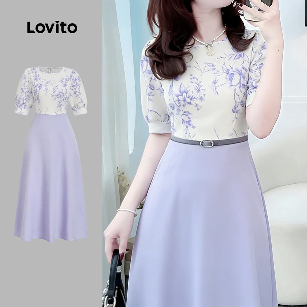 Lovito Elegante Vestido em Tecido Vestido Leve Cor Lavanda para Mulheres Primavera/Verão L183ED1068