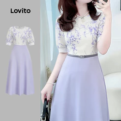 Lovito Elegante Vestido em Tecido Vestido Leve Cor Lavanda para Mulheres Primavera/Verão L183ED1068