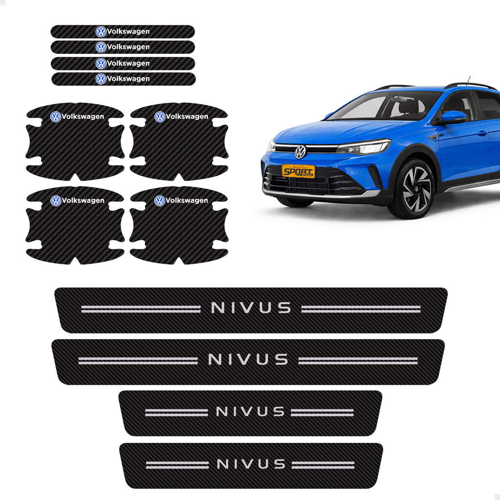 Kit Adesivos Volkswagen Nivus Soleira Maçaneta Fibra Carbono