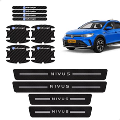 Kit Adesivos Volkswagen Nivus Soleira Maçaneta Fibra Carbono