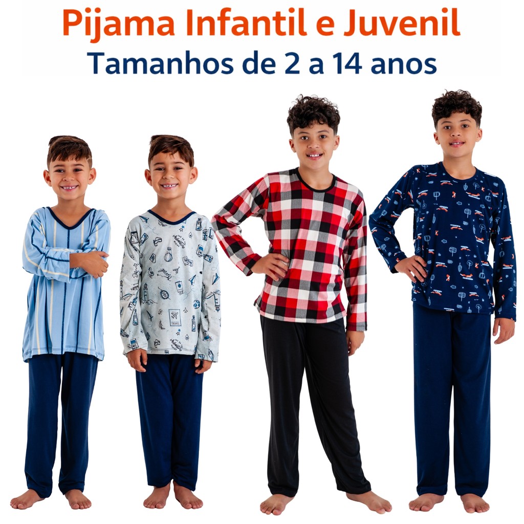Pijama Infantil Menino Manga Longa Juvenil Masculino Frio Inverno