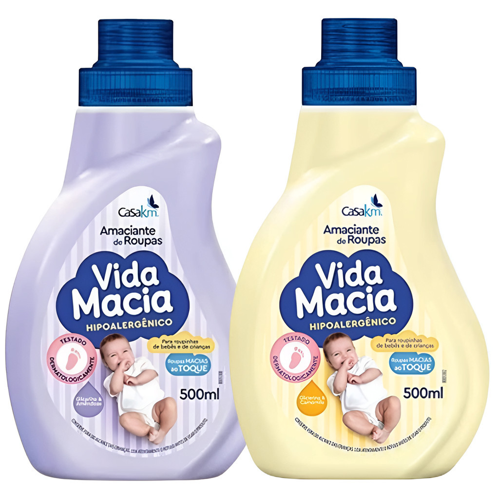 Kit Amaciante Vida Macia  de Roupas Bebê Hipoalergenico Glicerina Camomila e Amêndoas 500ml