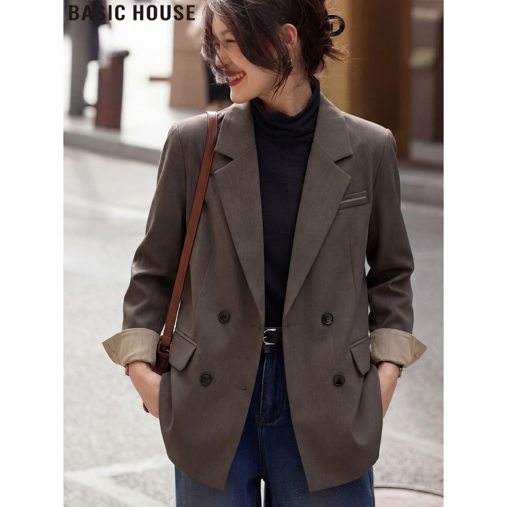 Casa básica/casa básica boa cor café Commuter Blazer profissional High-End temperamento terno feminino primavera