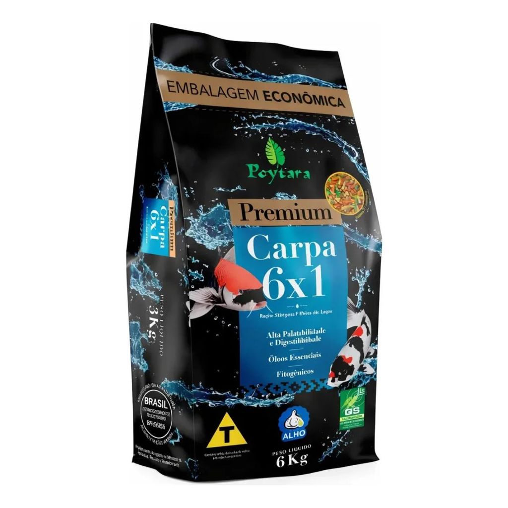 Ração Poytara Premium Carpas 6X1 Sticks Peixes Lagos 6Kg