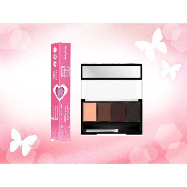 KIT GEL INCOLOR CÍLIOS SOBRANCELHAS GAME ON Ruby Rose rímel + Sombra Para Sobrancelhas Ruby Rose