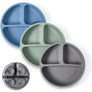 Pratos com Sucção WeeSprout com Tampas para Bebês e Crianças - 100% Silicone, Utensílios de Jantar que Não Deslizam, Des