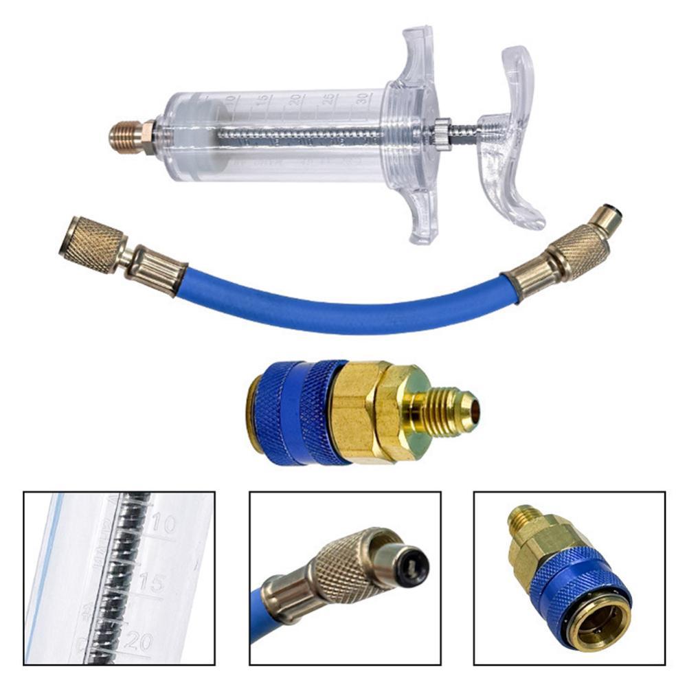 Seringa De Injeção De Lubrificador De Ar Condicionado Automotivo TKEY A/C Injetor De Óleo/Tintura 30Ml 1Oz Com Adaptador