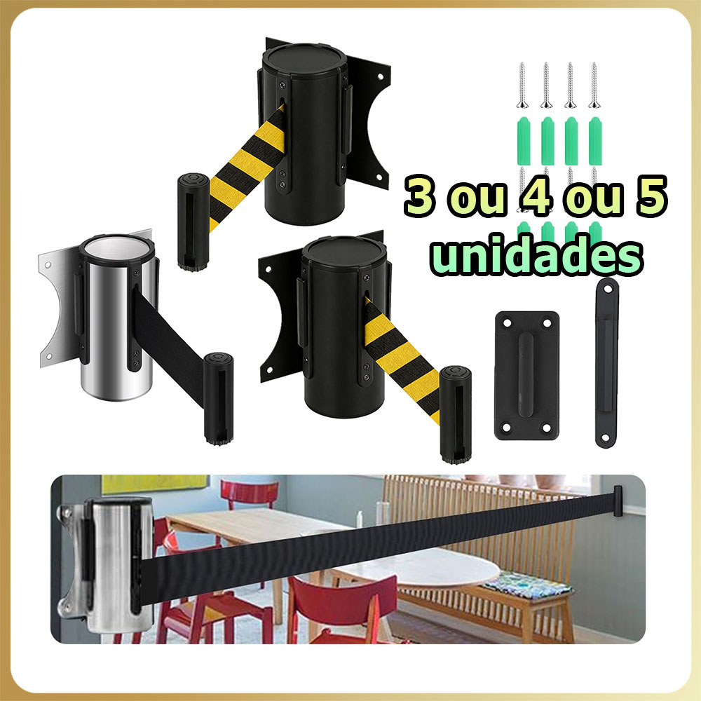 Kit 3/4/5 4.9m Barreira de controle de multidões tela retrátil fixa para montagem na parede barreira divisória