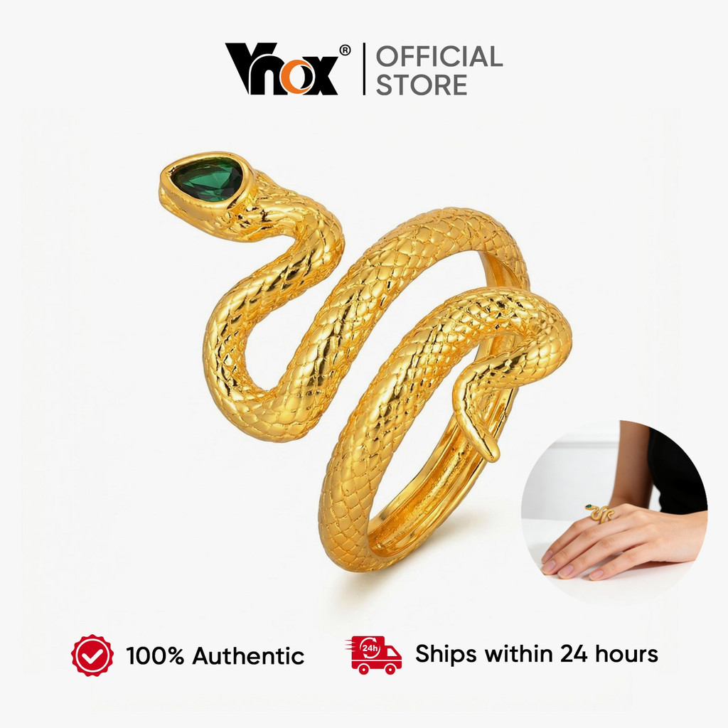 Anel De Cobra De Olho Verde Vintage Vnox Para Mulheres , Luxo Moderno Banhado A Ouro , Presente De Joia Festa , Uso Diár