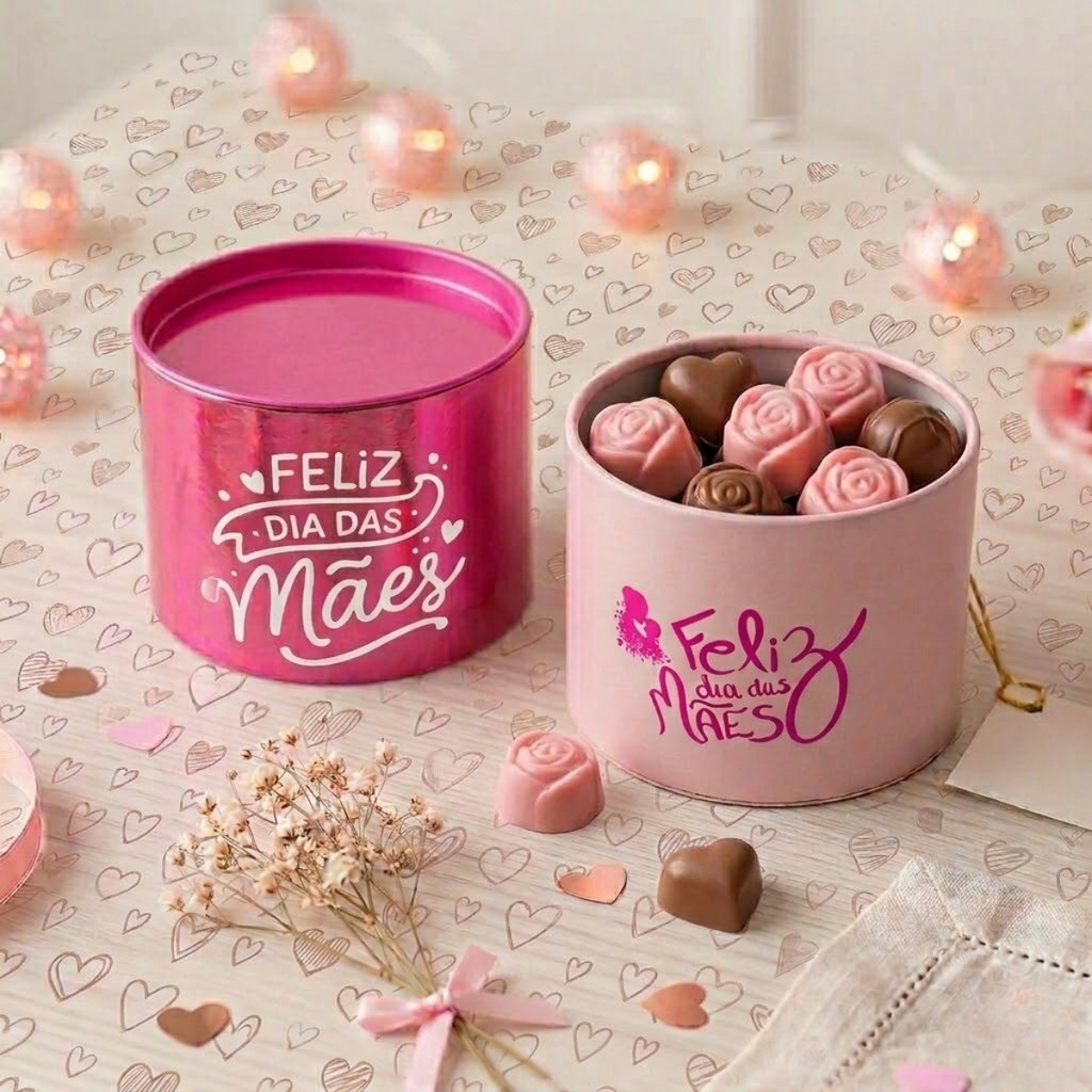 Kit 10 Tubo Latas 7x10 Metalizado Feliz Dia das Mães - Luxo, Sofisticação, Lembrancinhas, Deluxe, Premium Com DTF
