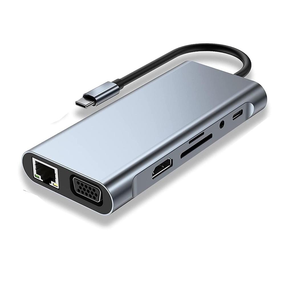 Adaptador 11 Em 1 Tipo C Usb 3.0 Hdmi Rj45 1000mbps Micro sd gigabit