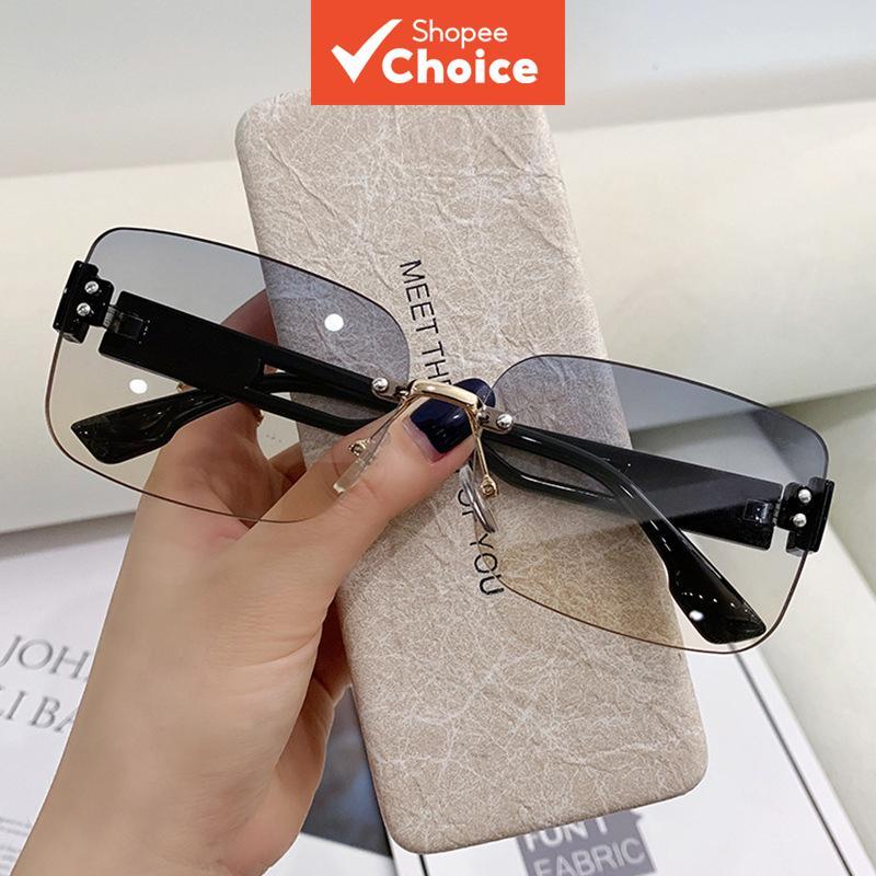  Óculos de sol sem aro para mulheres, óculos de sol para proteção solar, óculos de sol quadrados resistentes a raios UV