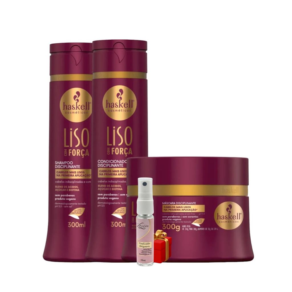 Kit Haskell Liso com Força Shampoo 300ML 1 Condicionador 300ML  1 Mascara 300ML + Presente Lourre 15ml