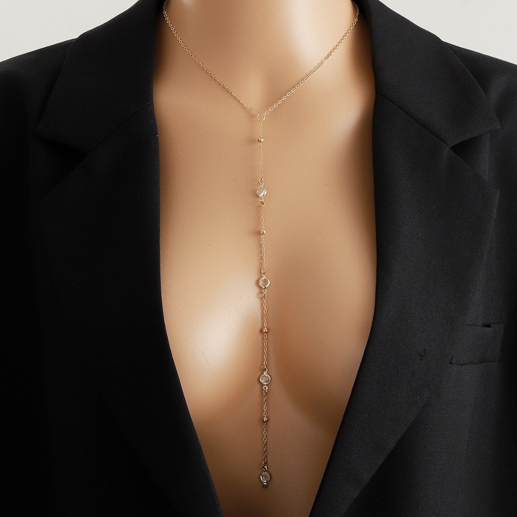 Colar Longo Sexy com Pingente em Queda | Estilo Profundo V | Banhado a Ouro e Prata