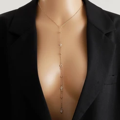 Colar Longo Sexy com Pingente em Queda | Estilo Profundo V | Banhado a Ouro e Prata