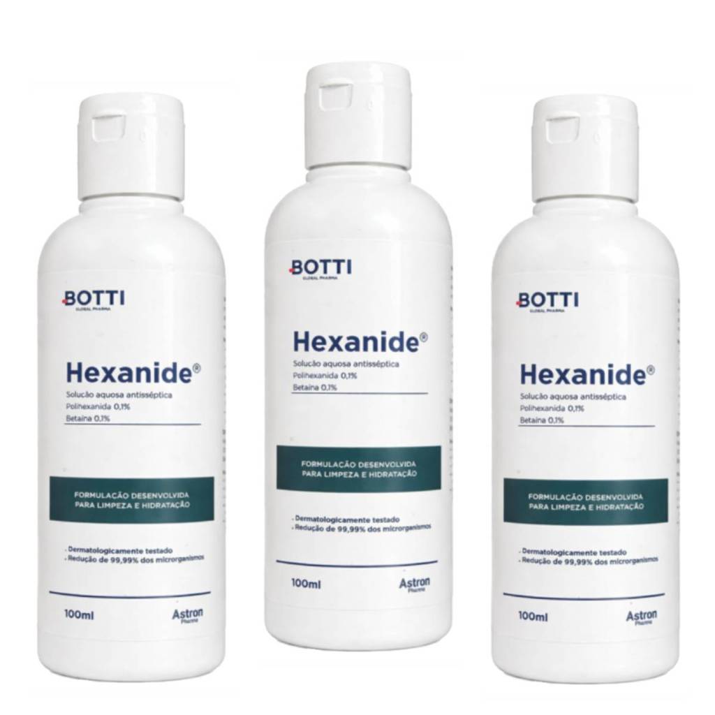 Kit 3x PHMB Solução Aquosa Antisséptica Hexanide 100ml Botti Pharma
