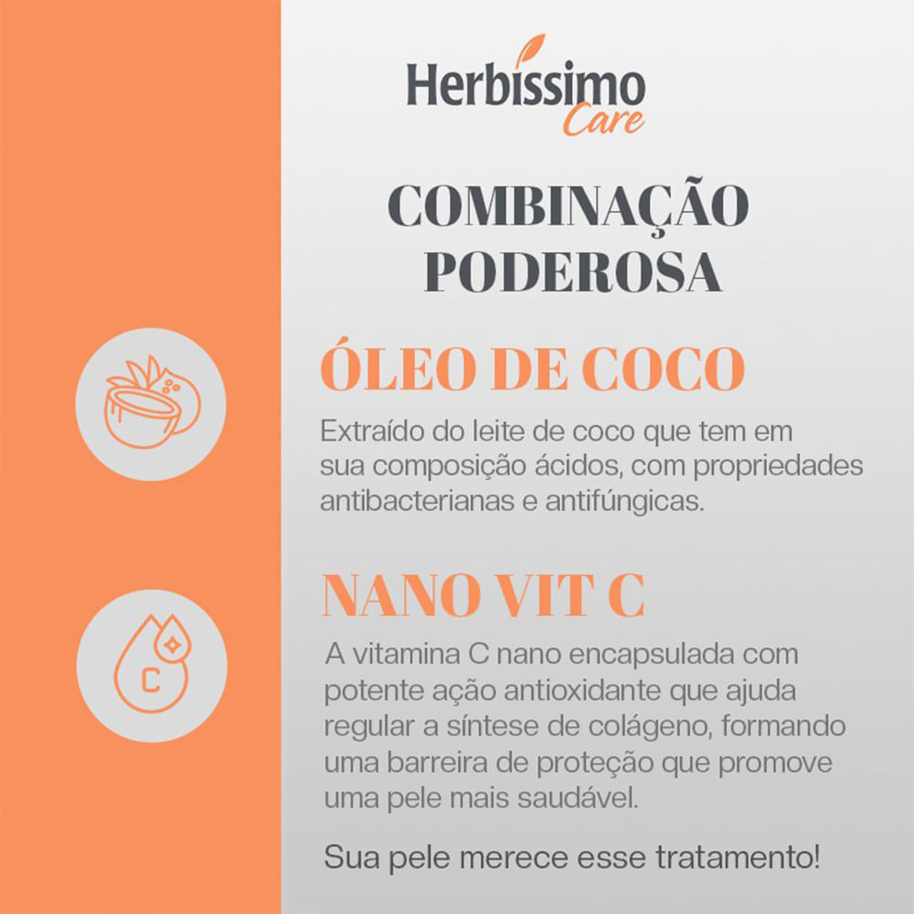 Detalhes do Desodorante Antitranspirante Creme Herbíssimo Care Coco E Vitamina C 55g