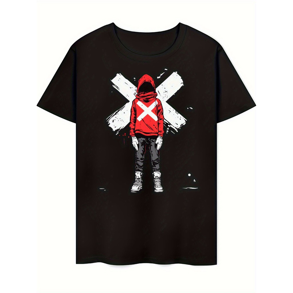 Camiseta Masculina Capuz Vermelho Branco Preto Esportivo Estampada Confortável Estilosa Moderna Casual