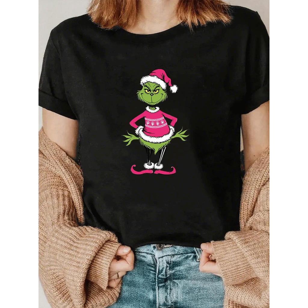 Camiseta Fashion Preto e Branco Natal Halloween Loose Fit Unissex Confortável Atemporal Versátil Casual