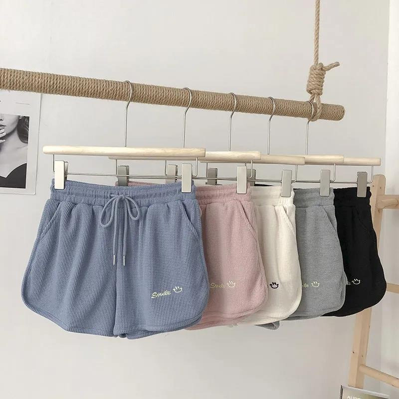Waffle estilo Hong Kong Shorts meninas verão novo estilo solto comércio exterior lazer esportes a linha casa calças quen