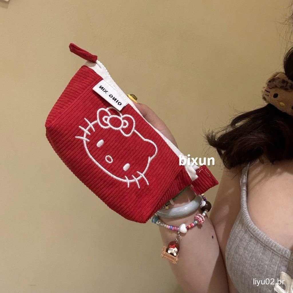Bolsa de Flanela Hello Kitty Bonita Bolsa de Maquiagem de Grande Capacidade Estojo de Lápis para Estudantes em Oferta na Shopee