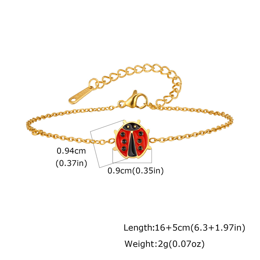 Pulseira Com Pingente De Animal Joaninha Vermelha Vnox, Corrente Fofa Banhada A Ouro 18K Para Mulheres E Meninas Esmalt · foto 2