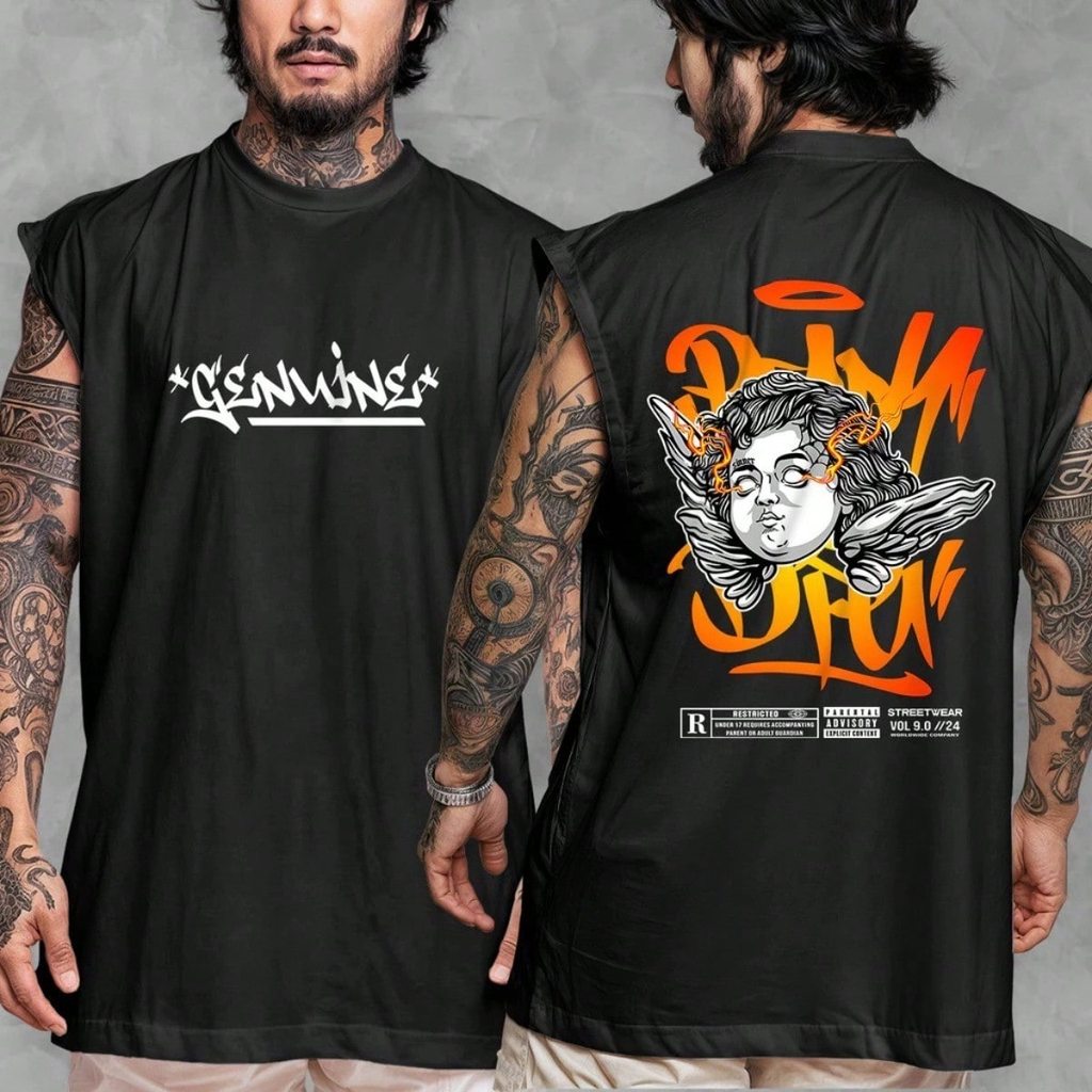 Regata Machão Camiseta Angel Sinner Cavada Oversized Premium 100% Aldogão Academia Gym Body Builder Para Treino