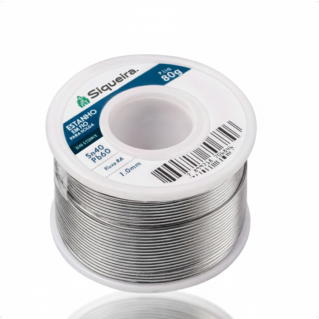 Estanho Carretel Em Fio S Siqueira Para Solda 1mm 80g Sn40 Pb60 Com Fluxo Ra Prateado