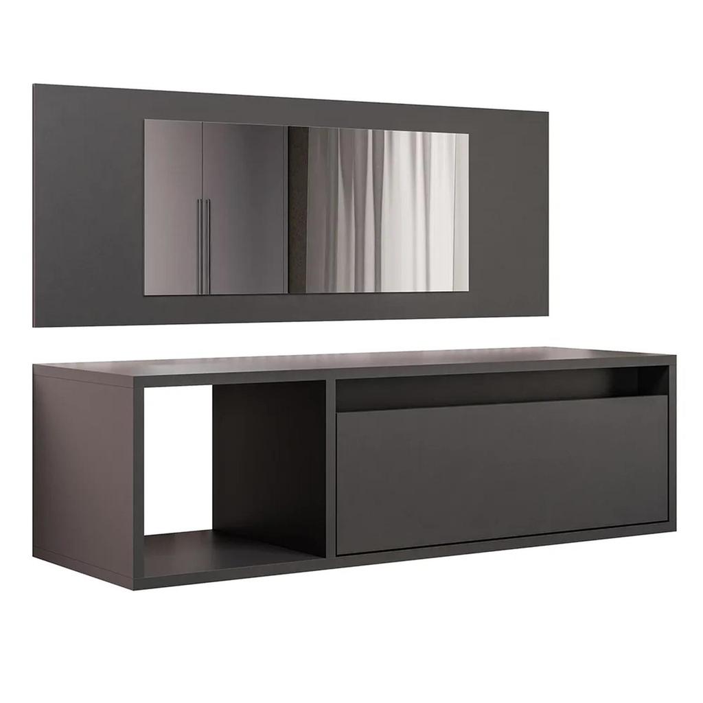 Penteadeira Camarim com Espelho Suspensa 90cm 1 Porta Elle Z34 Preto - Mpozenato