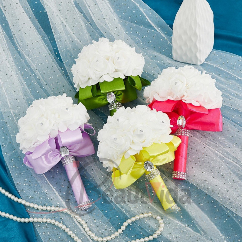 Buquê Artificial De Noiva Para Casamento , Flor Romântica Portátil Dama De Honra Com Fita em Oferta na Shopee