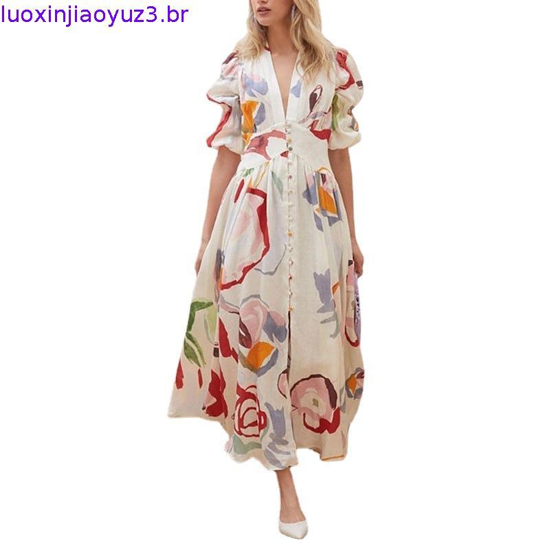 Vestido De Praia Feminino Slim-Fit Com Estampa De Chiffon Vestidos vestido feminino