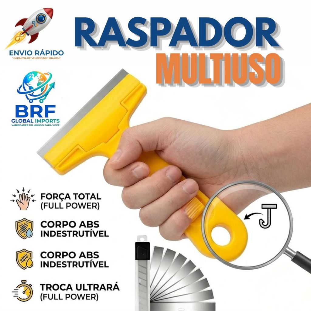 Raspador Multiuso com Refil – Limpa Vidros Azulejos e Pisos Ideal para Casa Escritório e Profissionais