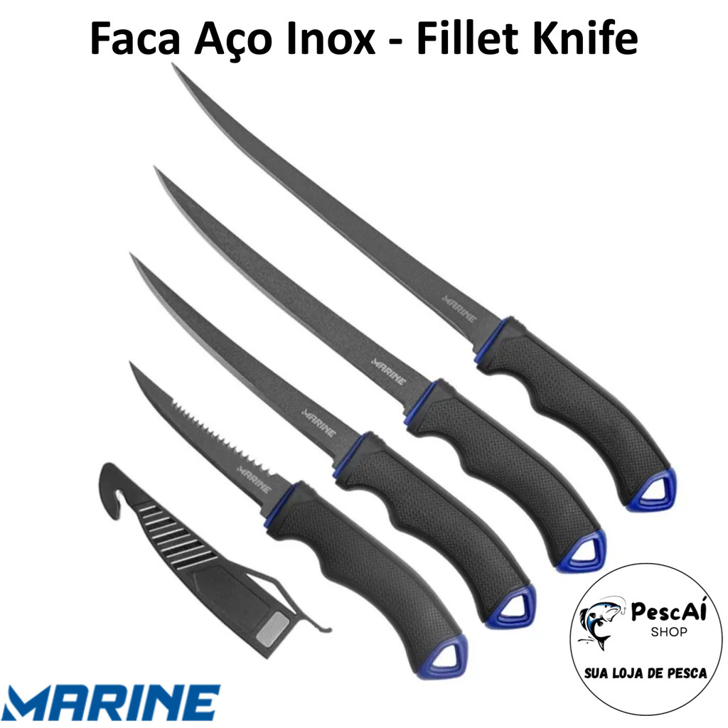 Faca Fileteira em Aço Inox - Marine Sports - Fillet Knife - Cabo Emborrachado Antiaderente - Corte Preciso
