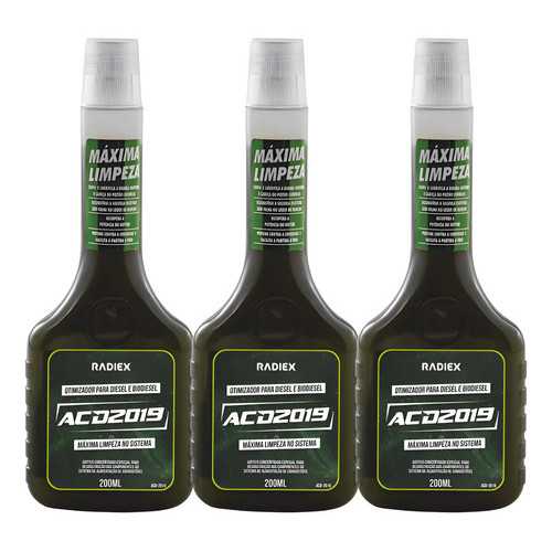 Kit 3 Aditivo Combustível Otimizador Diesel E Biodiesel Radiex Acd2019 200ml