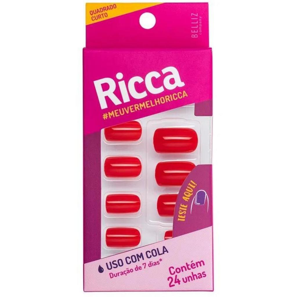 Unhas Postiças Vermelho Paixão Ricca 1340 em Oferta na Shopee