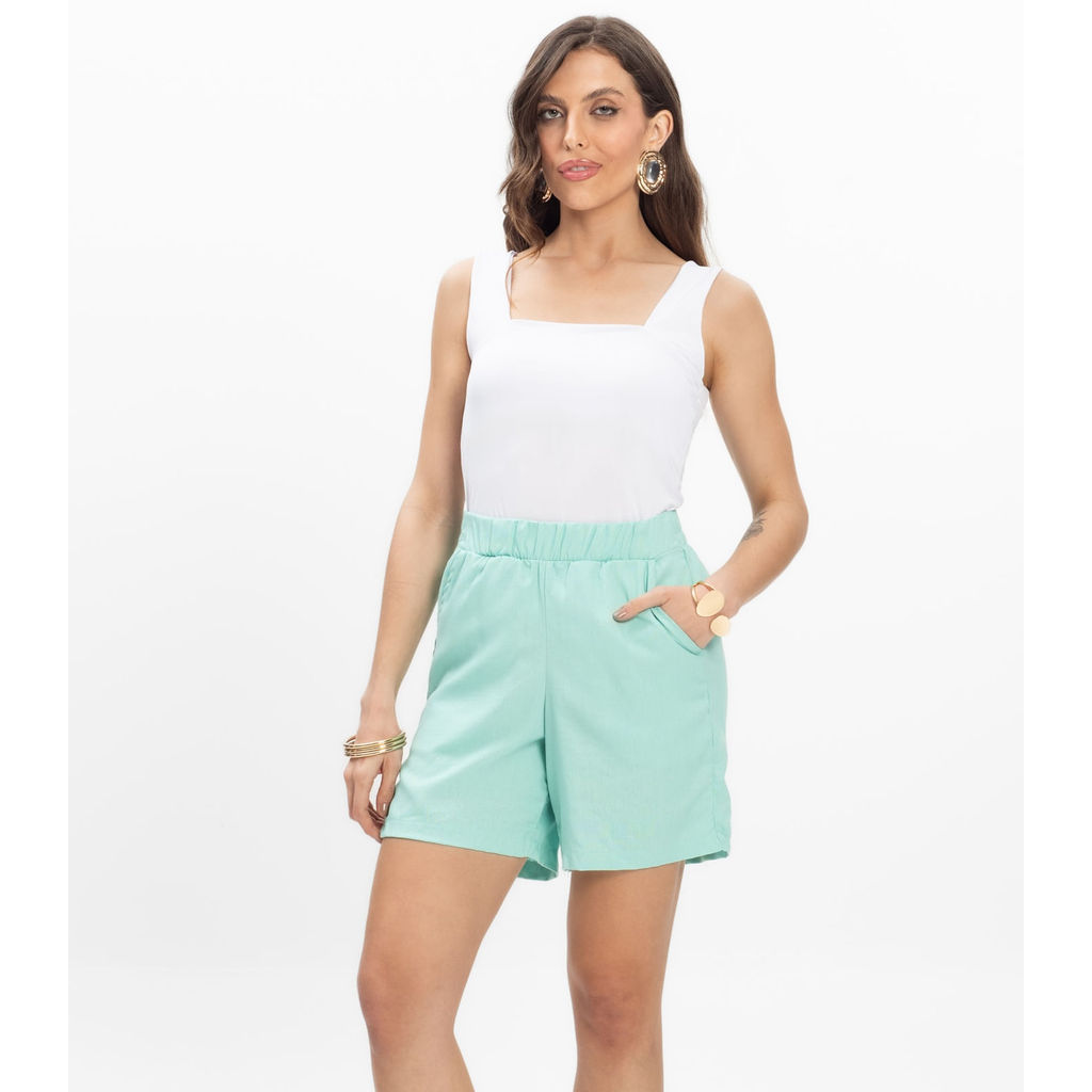 Bermuda Feminina Tecido Linho Rovitex Verde em Oferta na Shopee