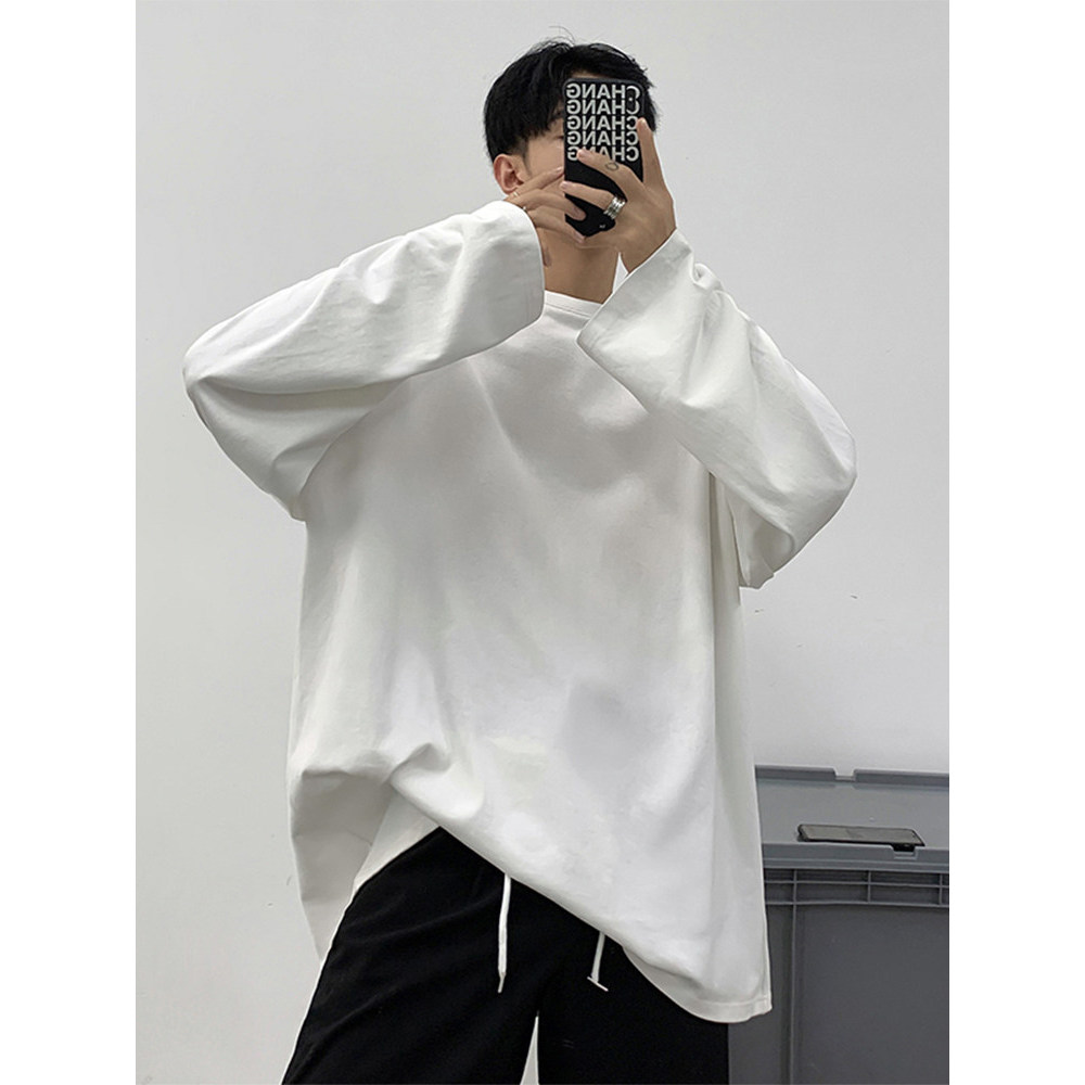 Camiseta de manga comprida masculina algodão puro pesado solto roupa interior primavera 2026 novo estilo Street wear ins