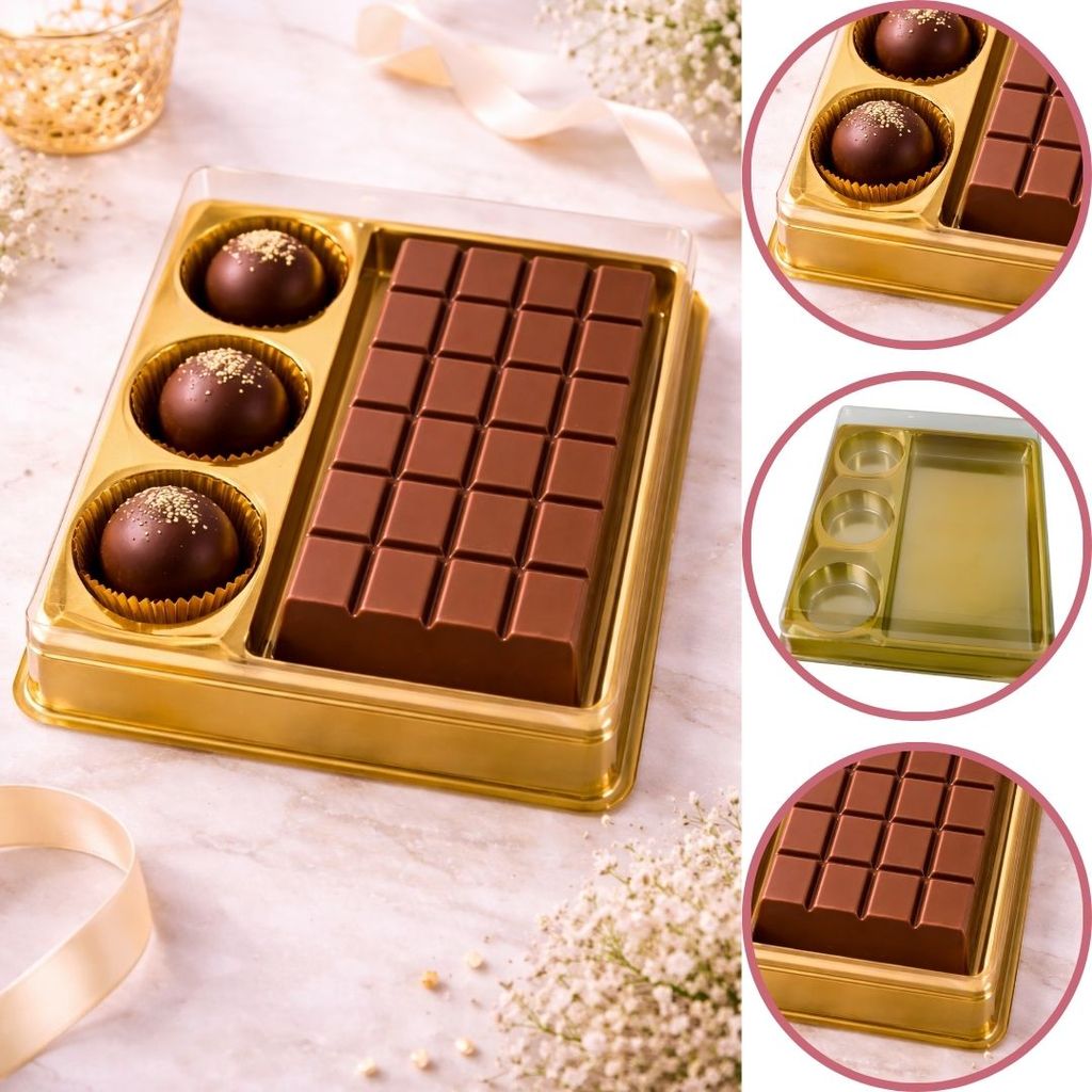 10 CAIXA EMBALAGEM P/ BARRA TABLETE E 3 DOCES BOMBONS DOURADO BWB14300