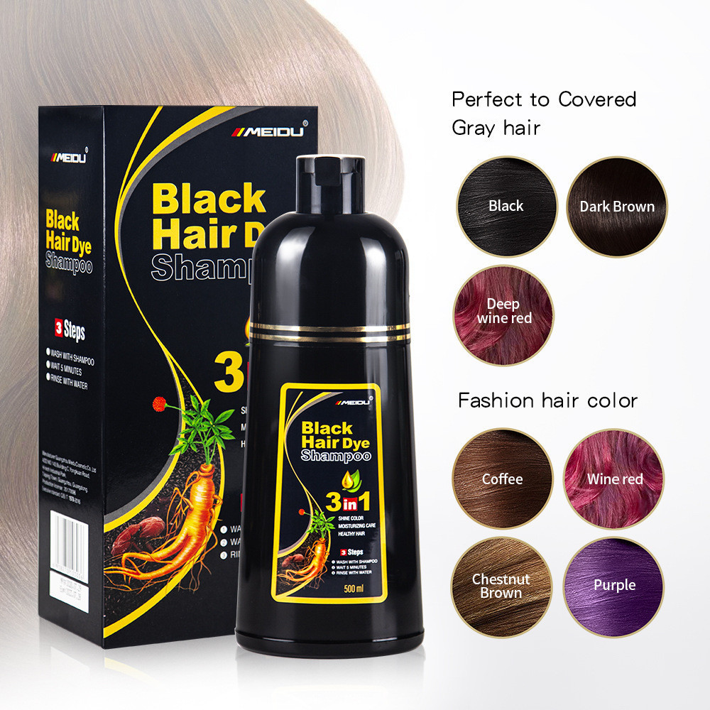 Shampoo Colorante Capilar 3 Em 1 Com Ginseng E Ganoderma 500ml – Cobertura Total Para Cabelos Brancos , Tintura Orgânica