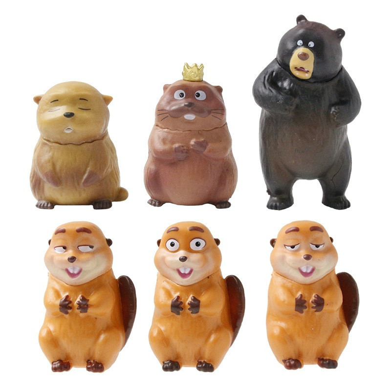 6 Pçs/Set Filme Hoppers Figura Beaver Mabel Urso Rei George Coleção Modelo Boneca Estatuetas Brinquedo Presente
