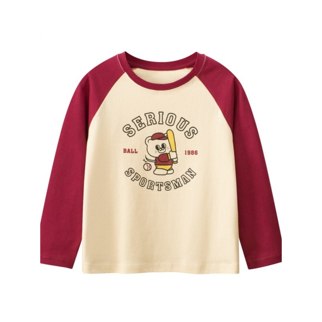 2025 Médio Grande Crianças Primavera Outono Novo Estilo Camisa de Fundo de Algodão Puro Estampa de Urso Crianças Gola Re