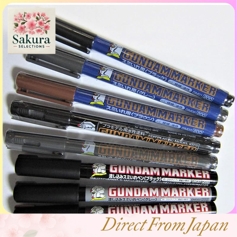 Gundam Marker [8-Color Set] ・ Basic 5 Colors with Fine Tip and Wipe-Off Types for Panel Lining & 3 Colors of Flowing Ink Panel Lining Pens ・ A Total of 8 Colors! Oni-Gold Set!!