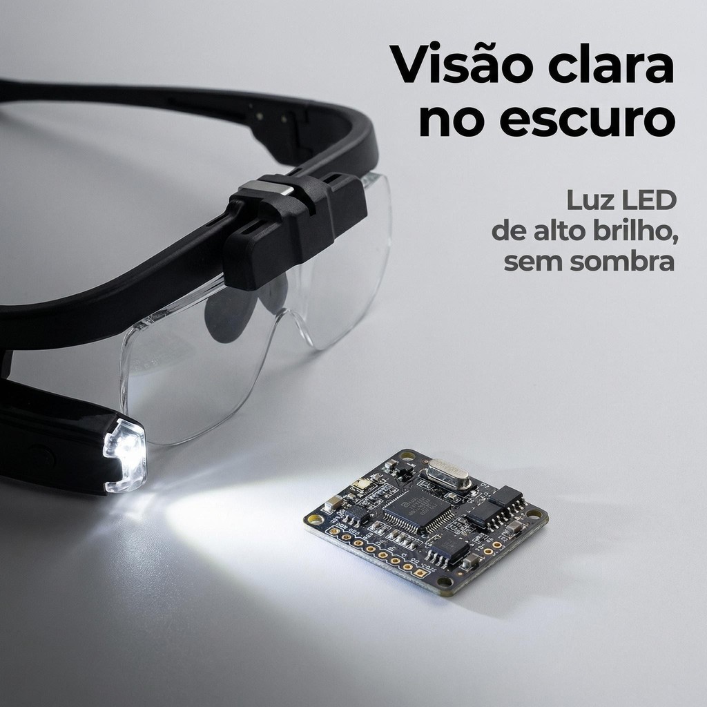 Detalhes do Óculos Lupa Aumento Led Recarregável Profissional Ajustável